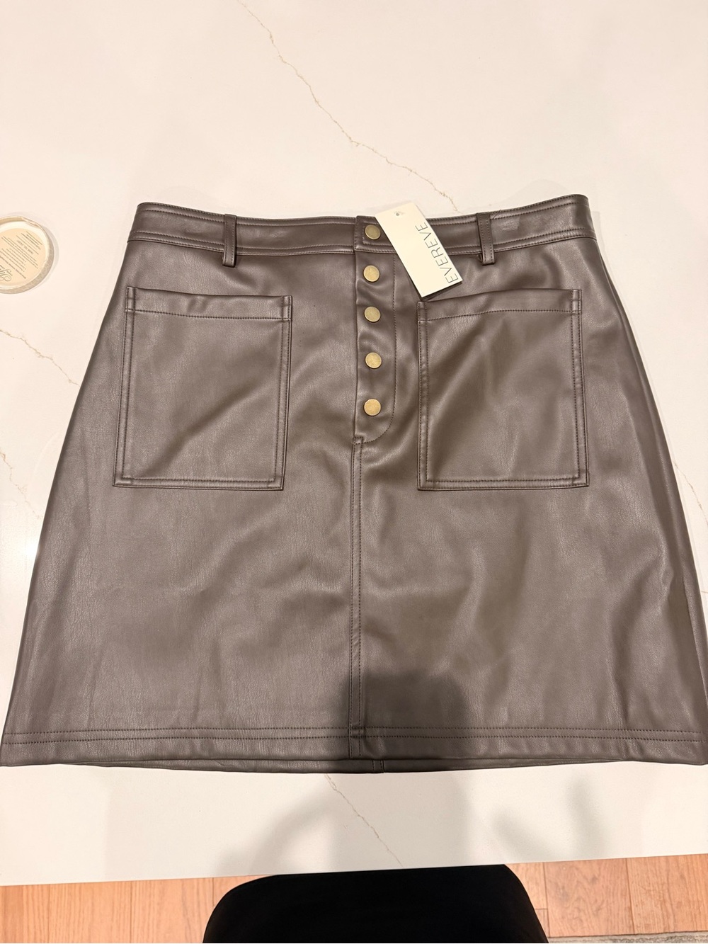 Evereve Dark Brown Faux Leather Button-Front Mini Skirt